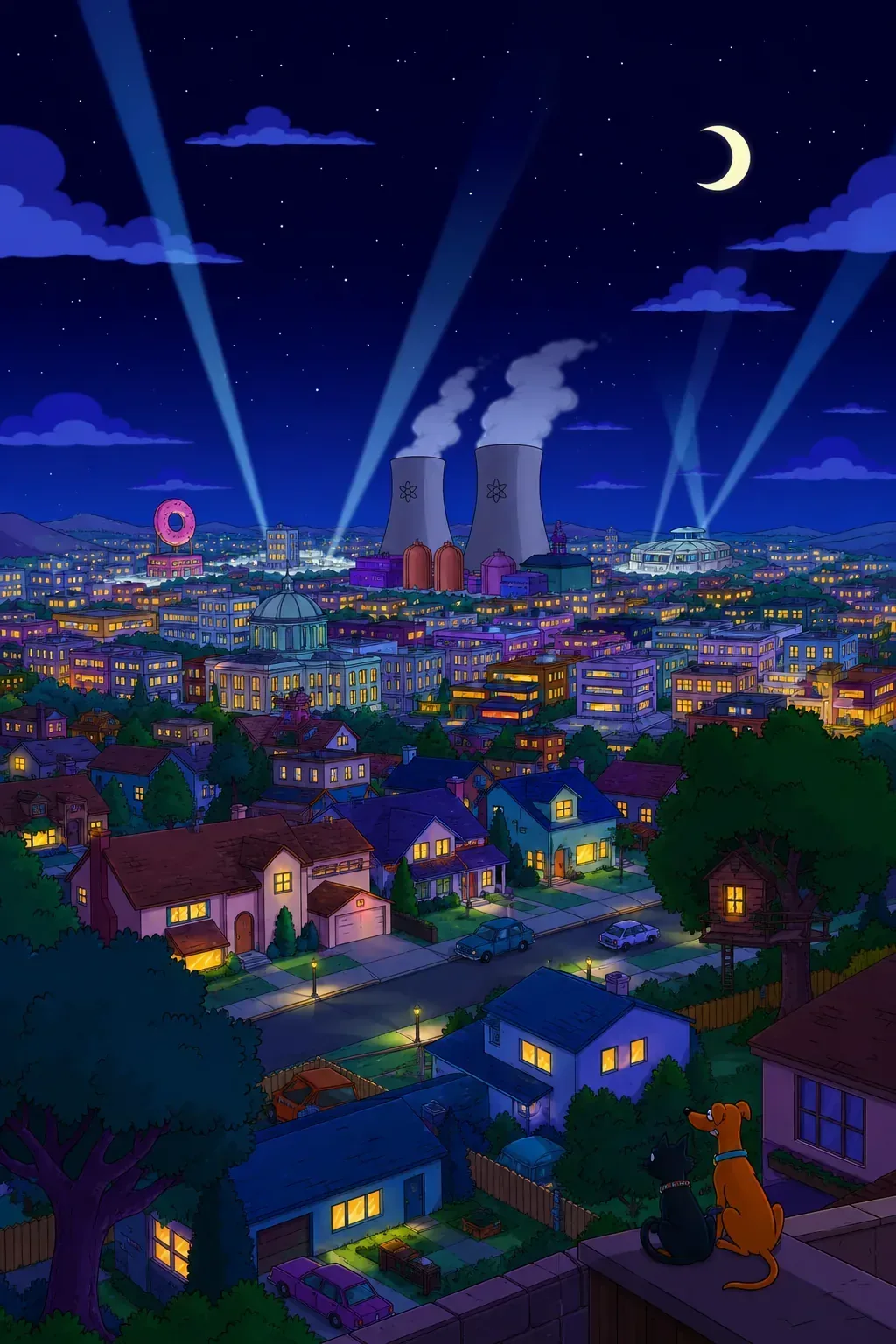 Unofficial Springfield fan trivia scenery. AI-generated background art only.